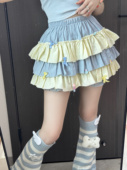 蓬蓬半身蛋糕裙少女百搭短裙 拼色花边南瓜裤 RichGirl少女夏季 新款