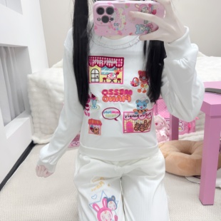 日系软妹卡通刺绣兔子卫衣 加绒刺绣兔兔甜美可爱秋冬软妹两件套