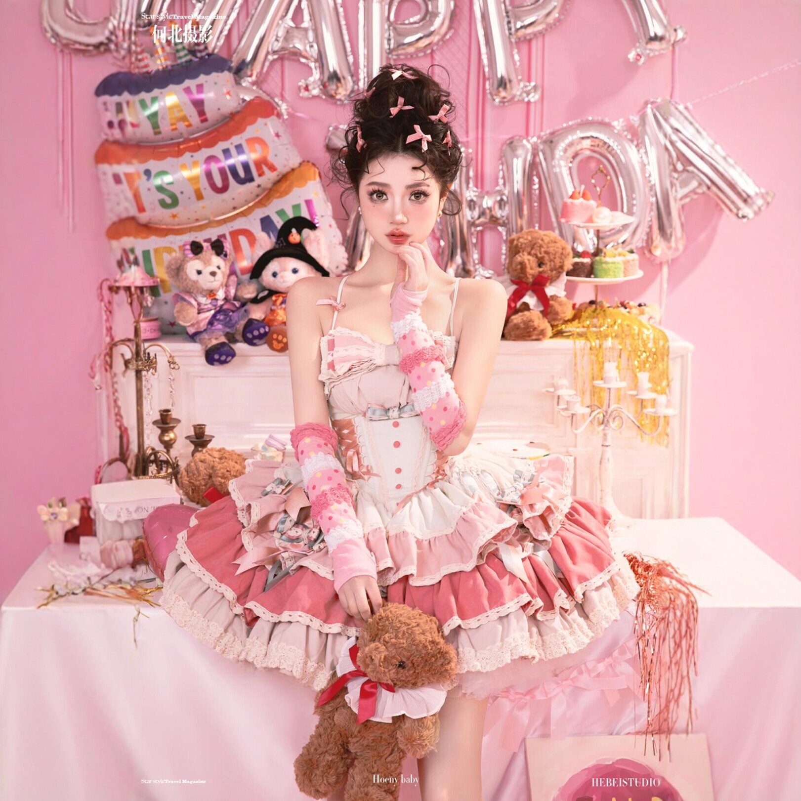 影楼新款主题服装粉色礼服花季生日写真旅拍洛丽塔法式甜美短裙