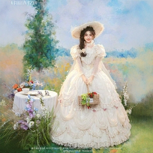 影楼欧式新款文艺洛丽塔晚礼服裙法式生日成人礼公主风古董婚纱照