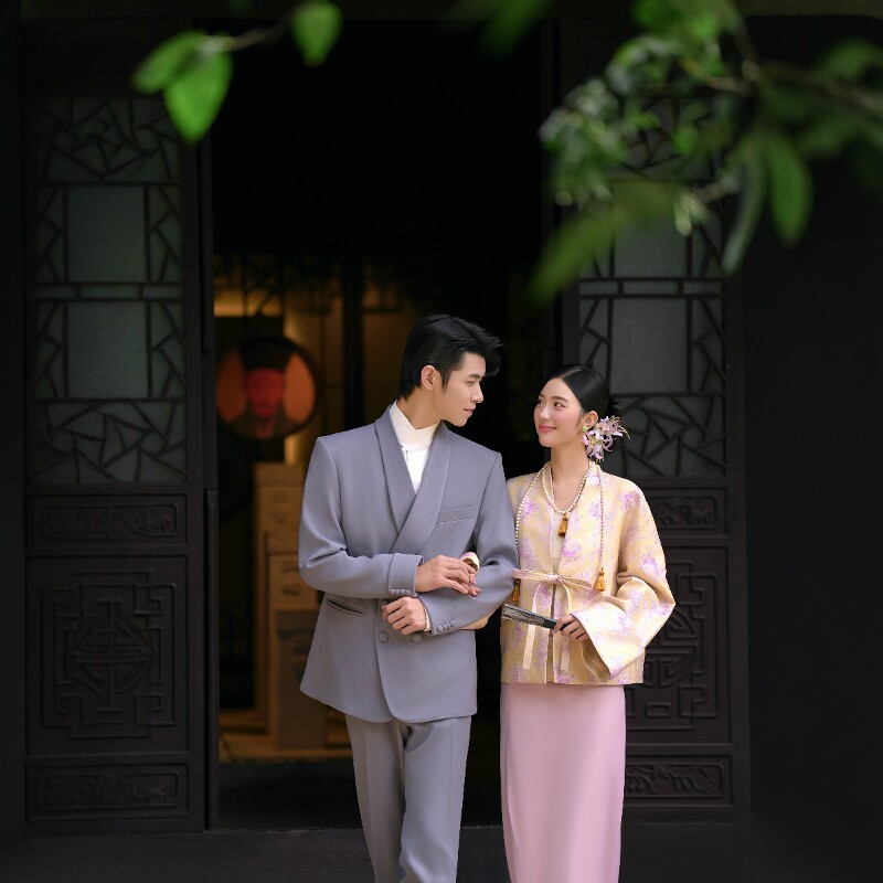 影楼新款主题新中式民国风情侣西装套装小众复古室内拍照服装