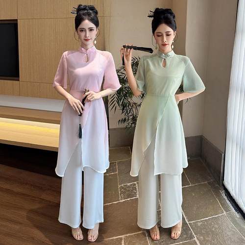 美容院新中式夏季新款高腰两件套长裤套装养生馆洗浴足道美容师