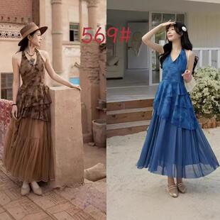 2026春季新款无袖挂脖连衣裙女装收腰高级感氛围感裙子跨境长裙