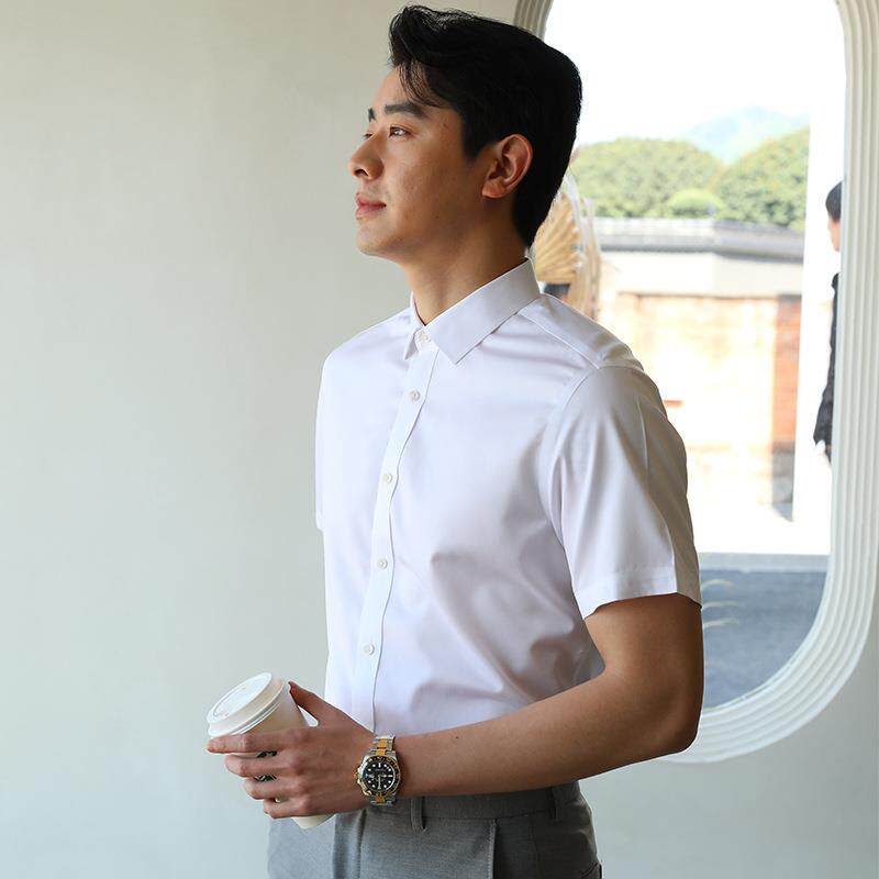 纯棉DP免烫短袖衬衫男成衣免烫抗皱夏季新款男装商务正装工装衬衣