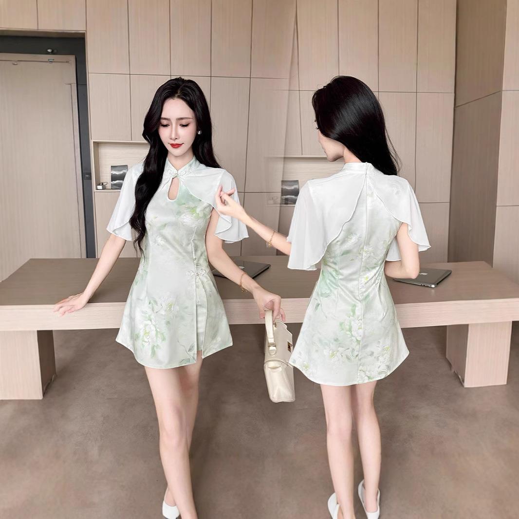 2675新中式新款纯欲风超仙气质收腰显瘦少女改良旗袍套装两件套