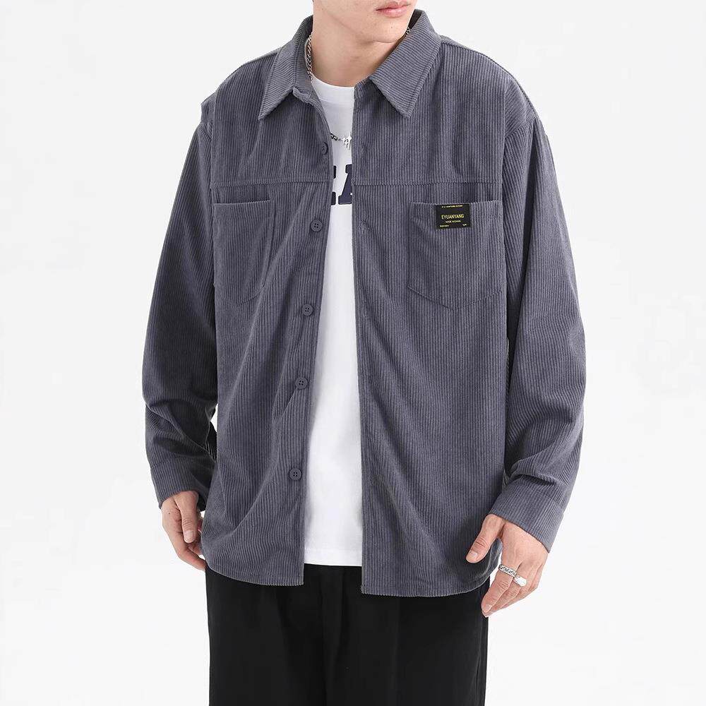 外贸秋季日系灯芯绒夹克外套男潮流复古衬衫款男装跨境百搭工装衣