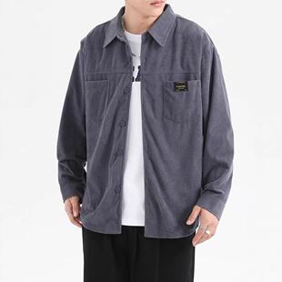 外贸秋季日系灯芯绒夹克外套男潮流复古衬衫款男装跨境百搭工装衣