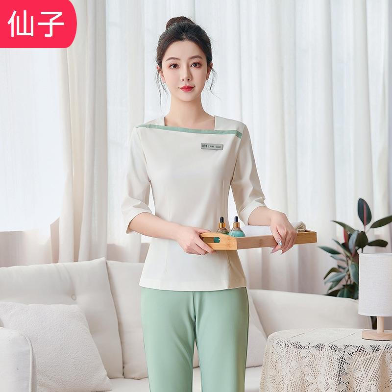 春夏高端医美SPA养生馆足浴技师制服新款美容院工作服套装女中袖