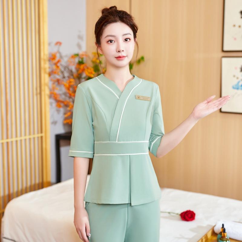 足浴桑拿服中腰款美容技师服套装女夏季医美SPA养生馆制服透气