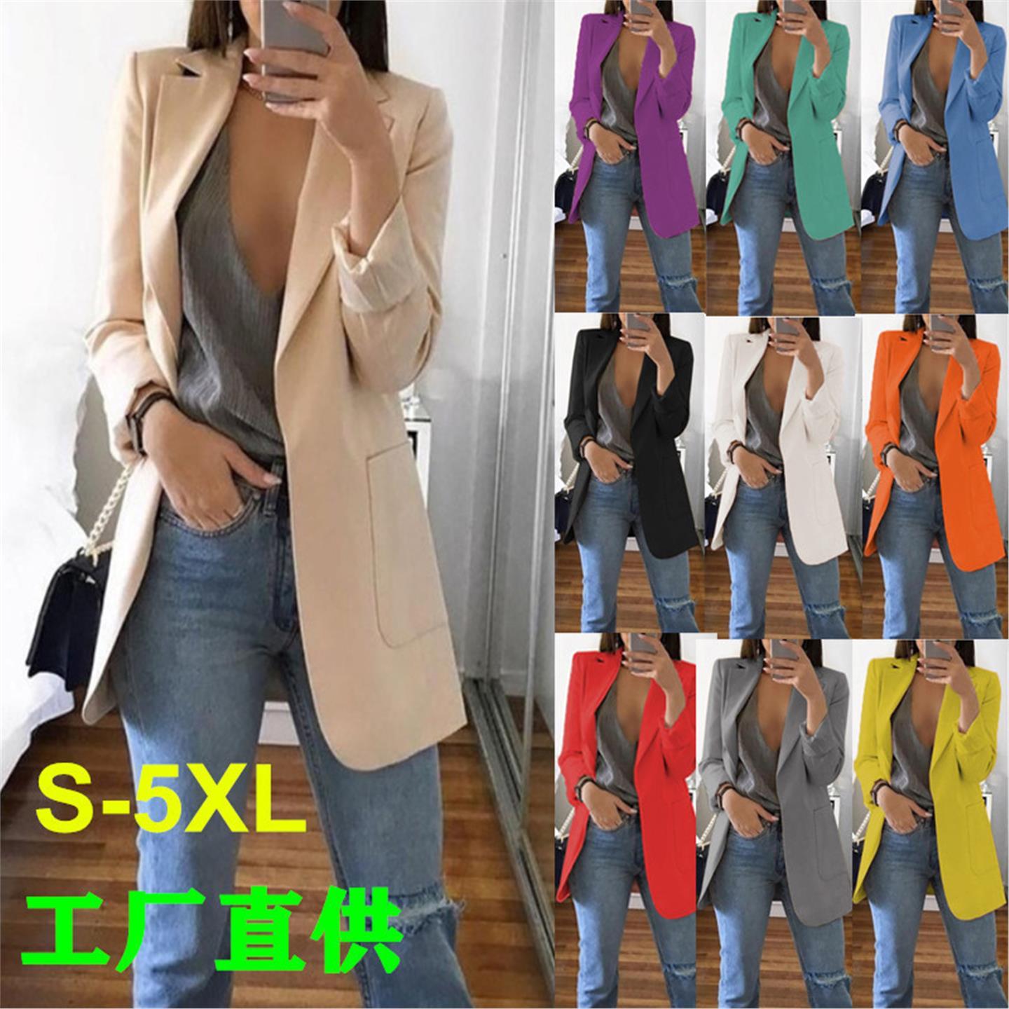 wish2025欧美时尚翻领修身开衫气质西装外套女