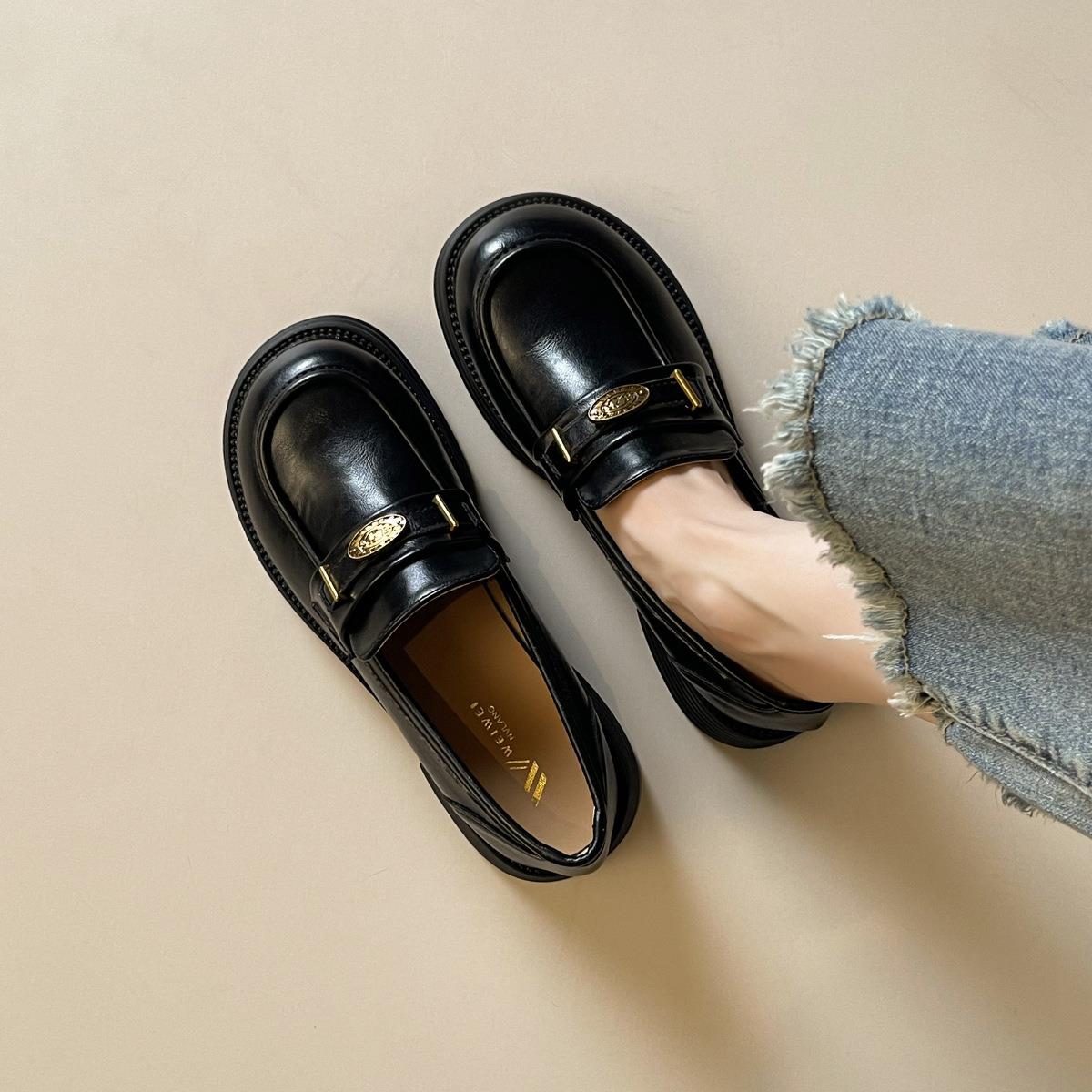 035-5巨软乐福鞋女厚底一脚蹬百搭通勤单鞋女英伦小皮鞋