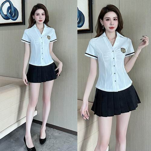 新款足浴足疗技师工作服桑拿按摩工衣制服诱惑性感百褶裙衬衣A588