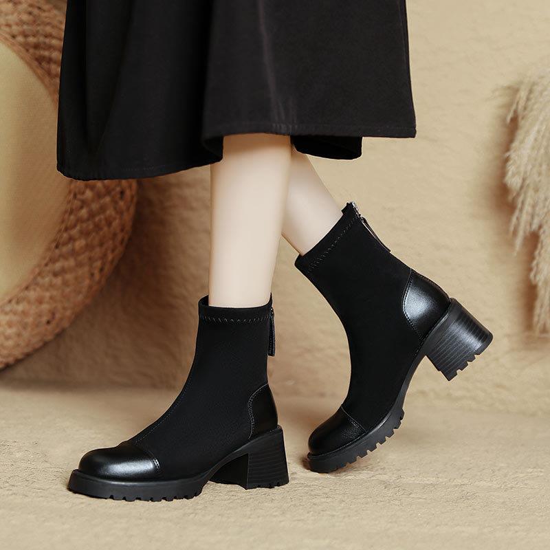 马丁靴女款2025新款秋冬女靴英伦风粗跟厚底短靴法式显瘦中筒靴子