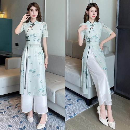 改良旗袍长裙美容师工作服养生足浴足疗技师服套装女新款裤装1517