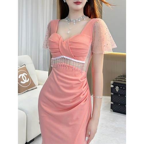 夏季气质晚礼服裙宴会高级感轻奢连衣长裙性感法式纯欲风工作服