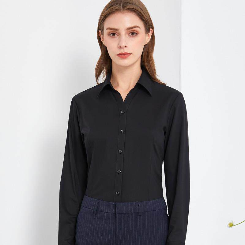 竹纤维女士衬衫长袖黑色职业百搭女装通勤修身弹力衬衣团体订logo