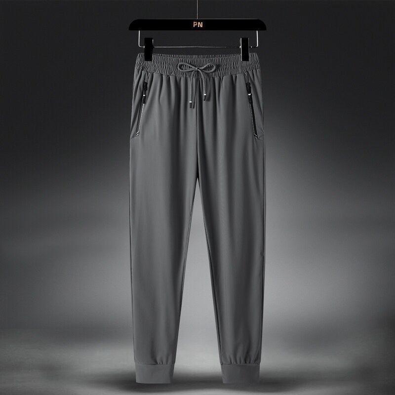 夏装丝滑男裤九分裤运动健身跑步大码弹力冰丝空调裤宽松休闲长裤