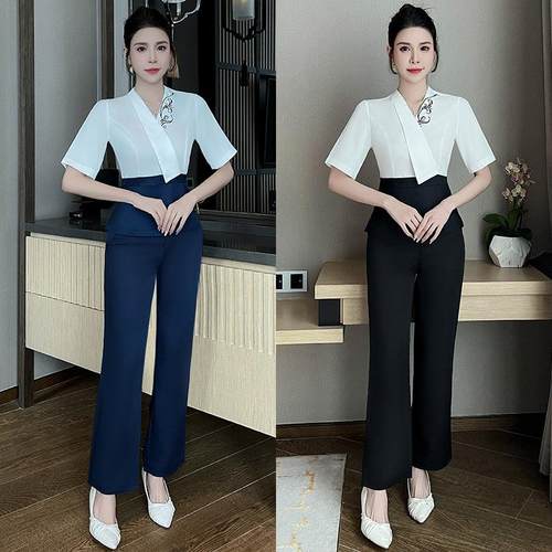 2025秋冬新款美容师技师工作服减龄足浴沐足工衣显瘦气质套装1383