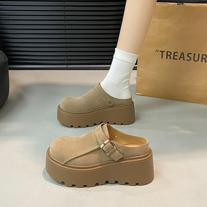 2025松糕34码单鞋女新款厘米厚底春包头半拖鞋7勃肯鞋小个子