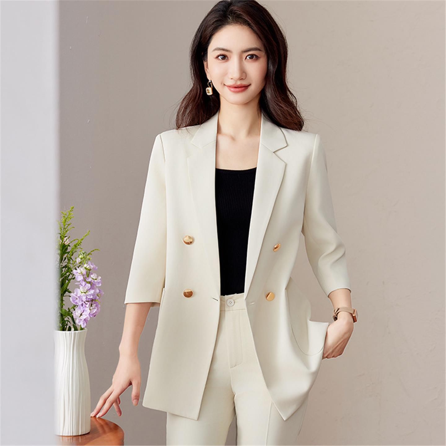 2025新款春夏季西装套装女职业正装七分袖大码气质高级感西服外套