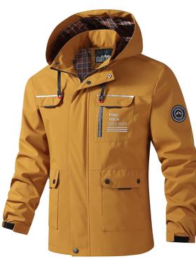 2025跨境专亚马逊3D夹克外套男工装夹克宽松休闲可脱卸帽冲锋衣