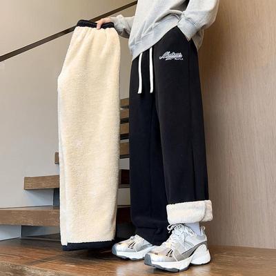 羊羔绒裤子男生冬季2025新款加绒加厚男士休闲棉裤秋冬款直筒卫裤