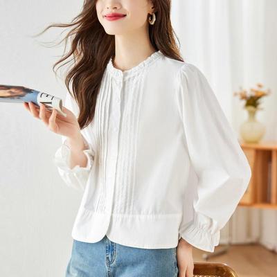 厂家直销精梳棉白衬衫女长袖2025早秋新款设计感小众百搭上衣衬衣