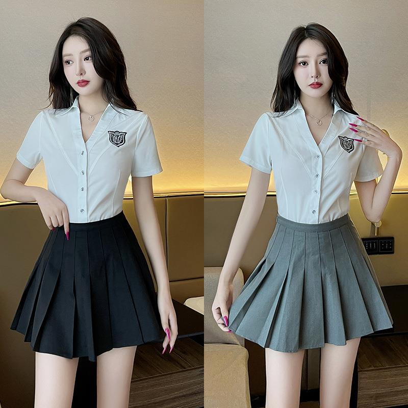 JK学生装制服足浴技师工装性感套装小个子百褶裙酒店桑拿足疗工衣