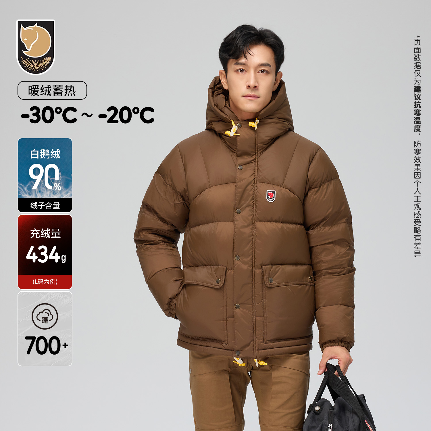 Fjallraven北极狐 男士防风DWR防泼 保暖高蓬白鹅绒羽绒服84605