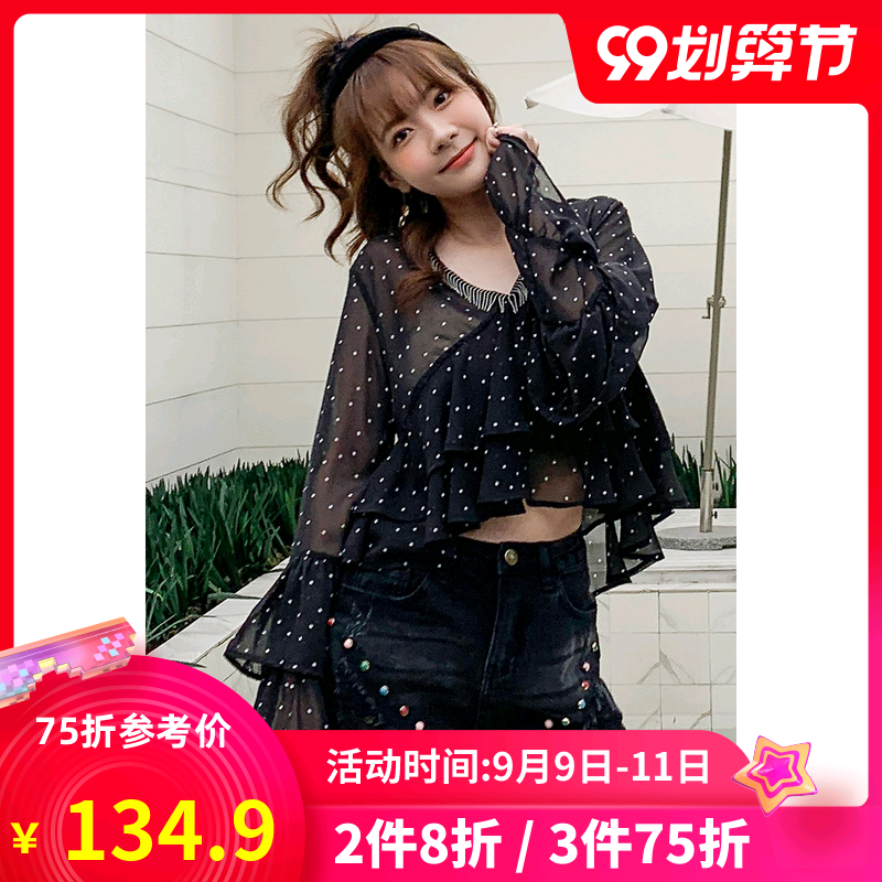 裂帛2020夏季新款波西米亚流苏波点V领荷叶边喇叭袖雪纺衫女