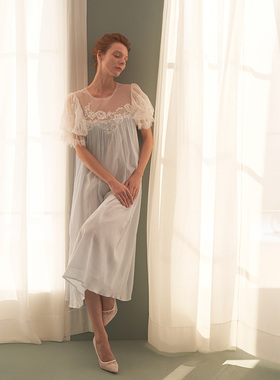 CA BRIDA【清晨玫瑰】新品法式复古蕾丝拼接棉短袖进群柔睡裙N311