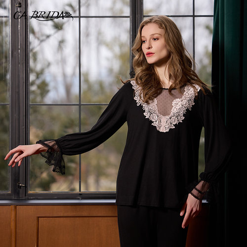 法式复古奢华蕾丝贵族莫代尔睡衣