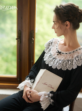 CA BRIDA【黑白恋情】法式经典重工蕾丝公主袖莫代尔复古睡衣M712