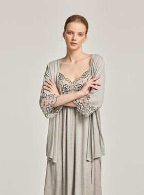 CA BRIDA【灰玫瑰】春夏新品法式复古经典莫代尔居家睡袍P113D1