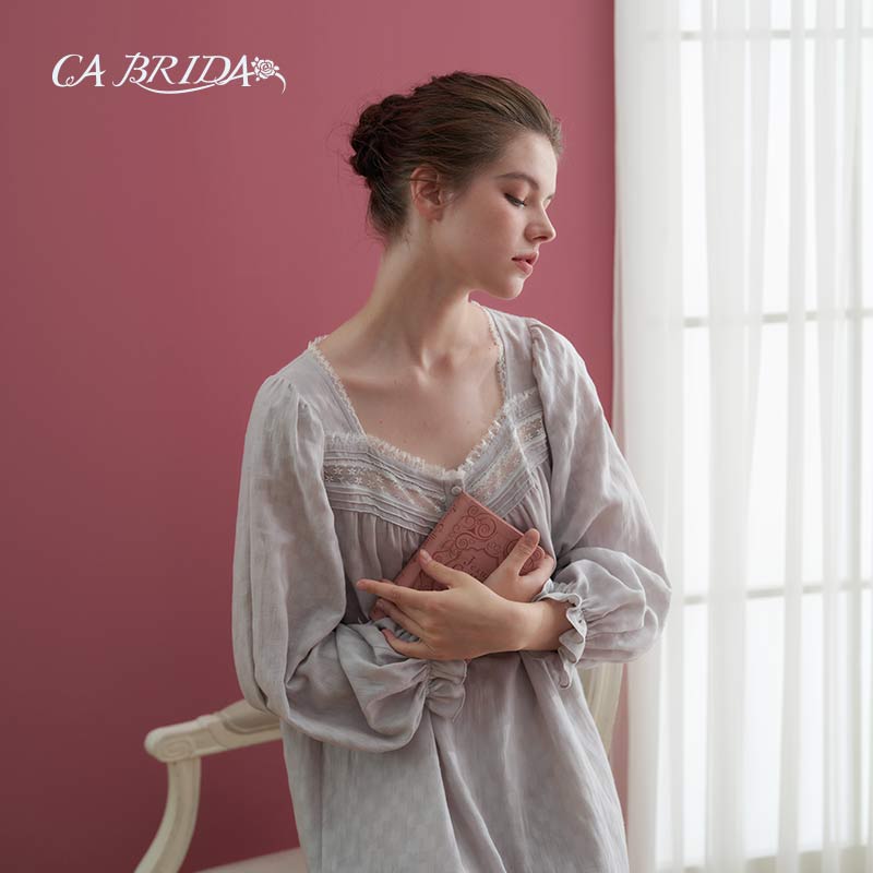 CA BRIDA/嘉德丽亚法式甜美浪漫家居服801新品长袖睡裙大V推荐