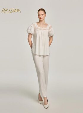 CA BRIDA【白色情迷】法式复古轻奢莫代尔短袖镶嵌蕾丝睡衣套P201