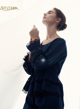 CABRIDA【星空少女】推荐四季睡衣女法式棉家居亲肤长袖套装L817