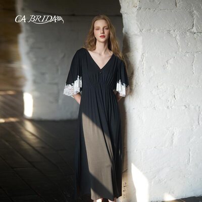 CA BRIDA【挚爱】【黑标】春夏新品法式黑白复古莫代尔长睡裙P102