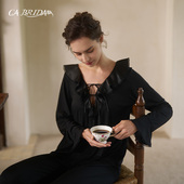 绸缎荷叶领系带莫代尔睡衣套装 O709 新品 法式 BRIDA 迷情巴黎