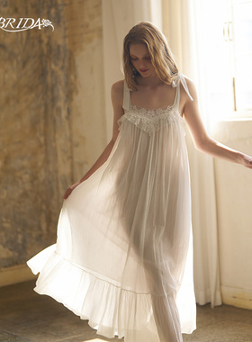 CA BRIDA【夏日告白】新品仙女风法式皱棉复古风蕾丝吊带裙P119C2