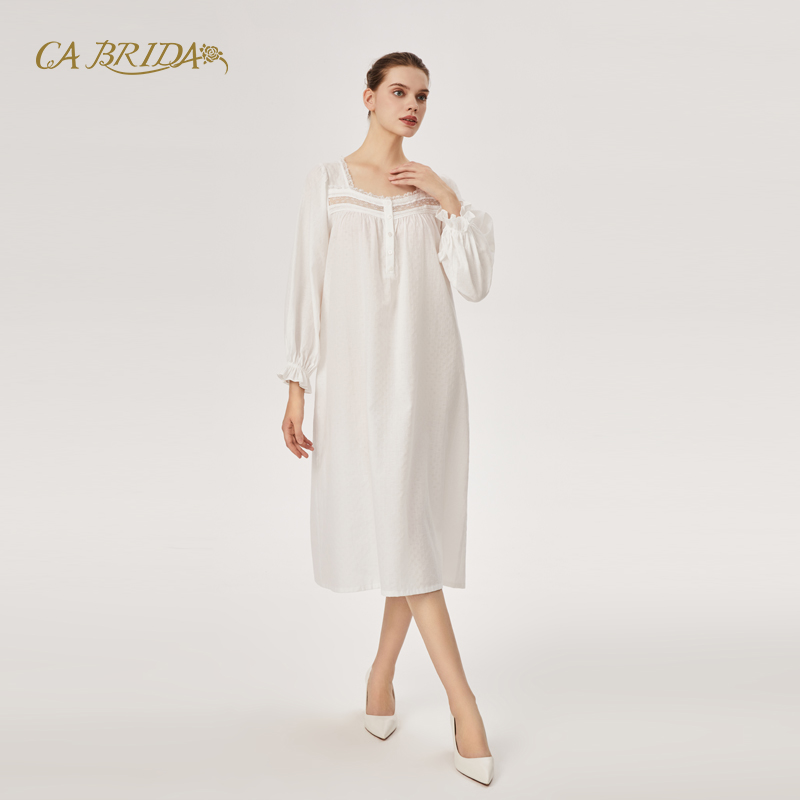 CA BRIDA嘉德丽亚法式亲肤甜美浪漫家居服801新品长袖睡裙大V推荐