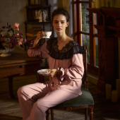 BRIDA 皇家御棉蕾丝家居长袖 秋日巴黎 新品 法式 睡衣套装 N801