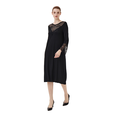 CA BRIDA【西西里风情】【黑标】秋季法式黑色莫代尔长袖睡裙O801