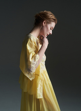 CA BRIDA【黄色玫瑰】法式经典棉质睡袍外披M307D1