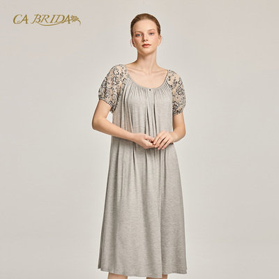 CA BRIDA【灰玫瑰】春夏新品法式复古经典莫代尔居家短袖睡裙P113