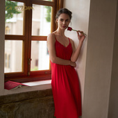 明媚红色莫代尔吊带睡裙O1201 法式 BRIDA 红