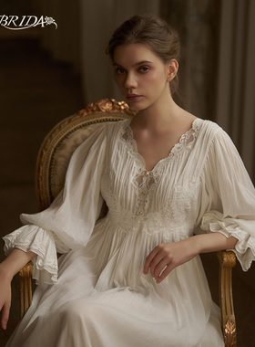 CABRIDA【洛可可公主】法式复古宫廷风提花皱棉居家睡裙P801C1