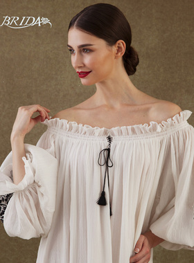 CA BRIDA【黑白魅力】法式复古宫廷蕾丝镶嵌家居长睡裙F810C2