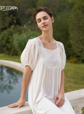 CA BRIDA【复古香气】夏新品法式复古宫廷白色莫代尔短袖睡裙O102