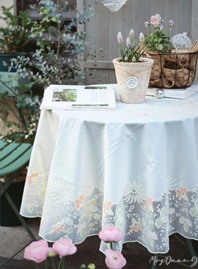 桌布ins风简约复古茶几装饰轻奢白玫瑰波斯菊花朵高级感白色防尘